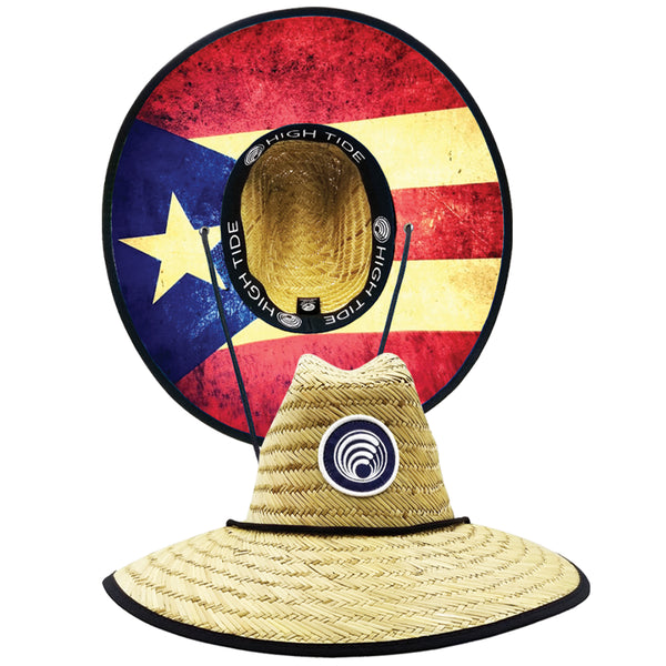 Puerto Rico flag straw sun hat with wide brim for beach, festivals, and summer sun protection