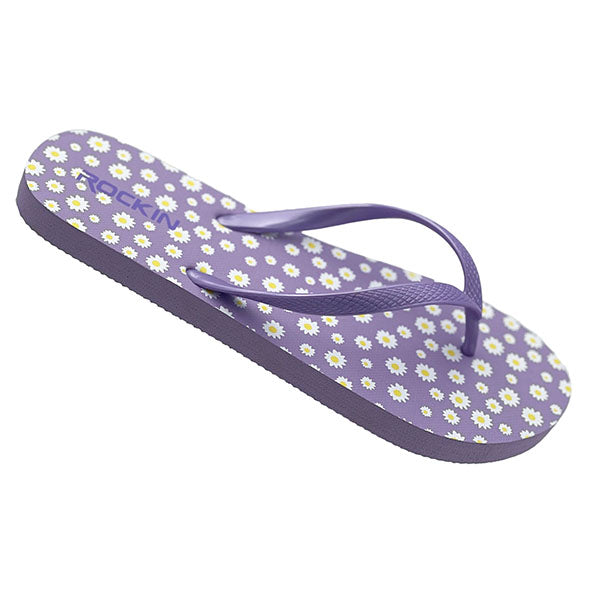 Daisy-print women’s flip flops with soft soles, perfect for sunny weather and casual wear
