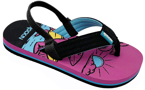Rockin Surf Shark toddler flip flops with cushioned sole and back strap for secure summer comfort