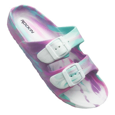 Unisex Marbled Huntington Buckle Slides with adjustable fit and lightweight comfort.