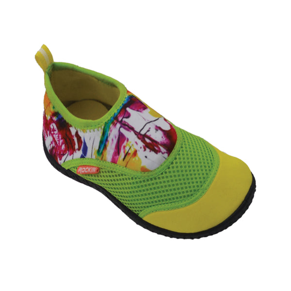 Aqua Neon Splash Toddlers Aqua Socks, vibrant, quick-drying, and slip-resistant for water play.