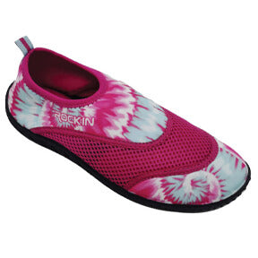 Aqua Tie Dye Kids Aqua Socks with quick-drying fabric and non-slip grip for water fun.