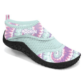 Aqua Tie Dye Kids Aqua Socks with quick-drying fabric and non-slip grip for water fun.