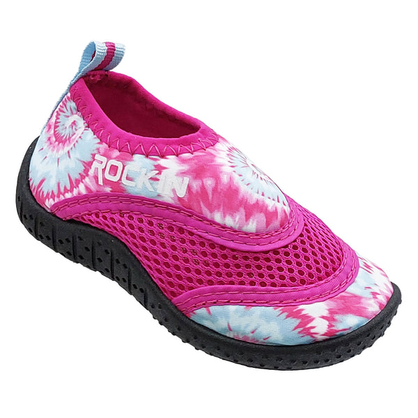 Aqua Tie Dye Toddlers Aqua Socks with vibrant design and non-slip grip for water play.