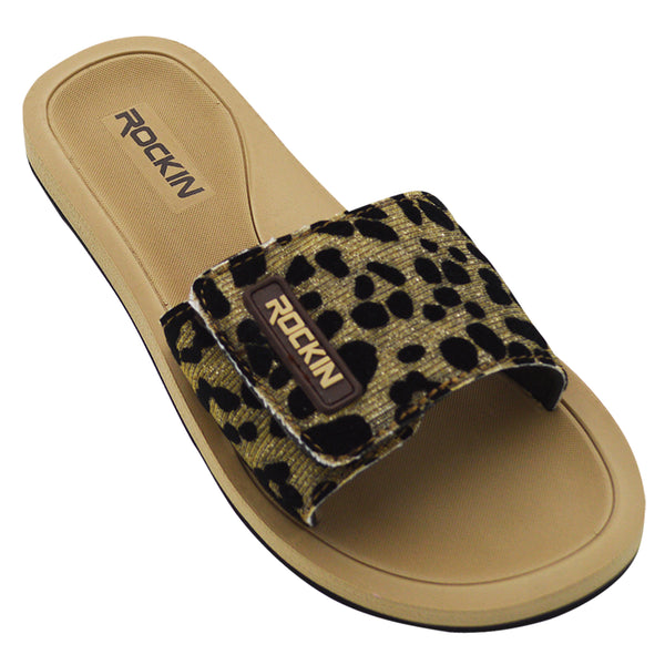 Bold and chic leopard strap slides for women, ideal for vacations and everyday casual wear