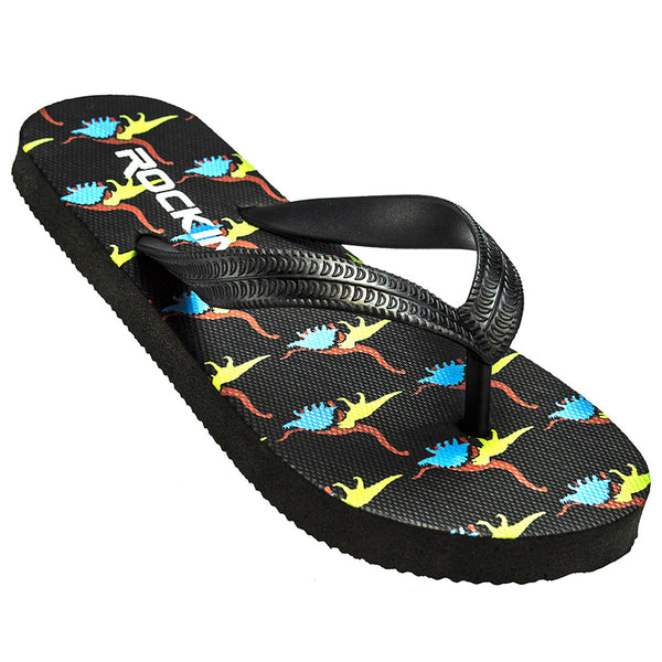Dino kids flip flops with fun design and cushioned comfort for all-day summer play