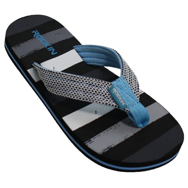 Kids Paint Stripes Flip Flops with cushioned footbed, durable grip, and colorful summer design.