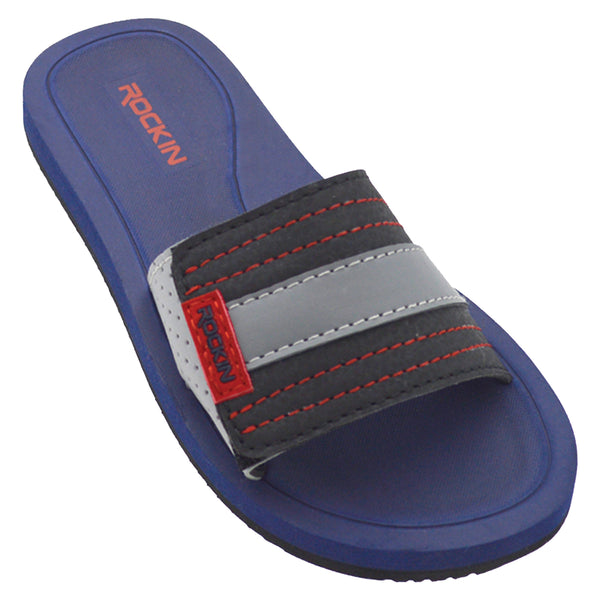 Kids Stripe Slides with cushioned footbed, lightweight design, and bold colorful summer style.