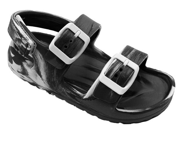 Kids and toddlers Huntington Buckle Slides with adjustable strap and cushioned footbed.