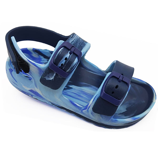Kids and toddlers Huntington Buckle Slides with adjustable strap and cushioned footbed.