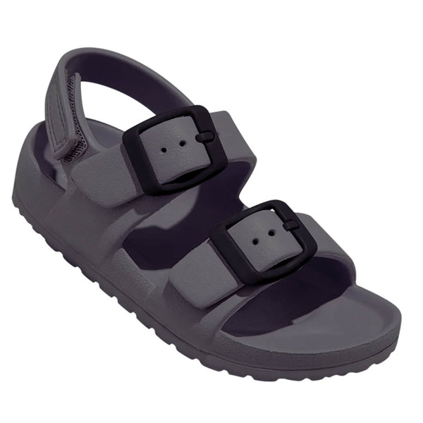 Kids and toddlers Huntington Buckle Slides with adjustable strap and cushioned footbed.