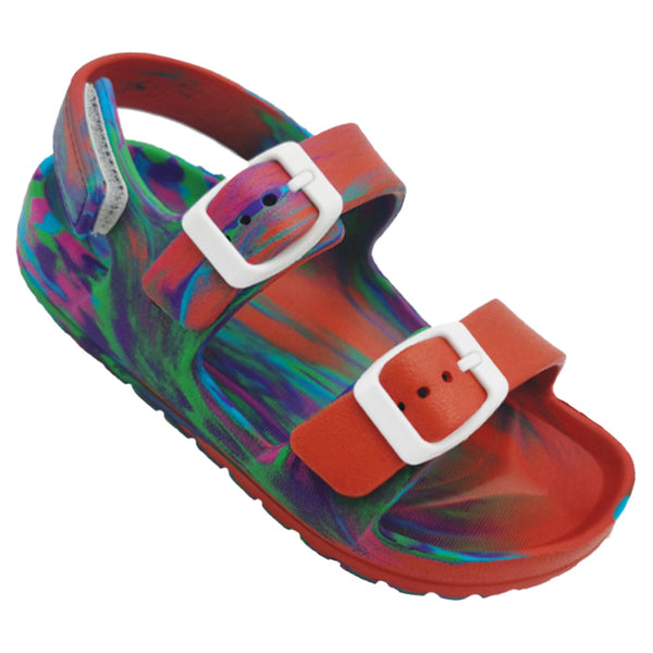 Kids and toddlers Huntington Buckle Slides with adjustable strap and cushioned footbed.