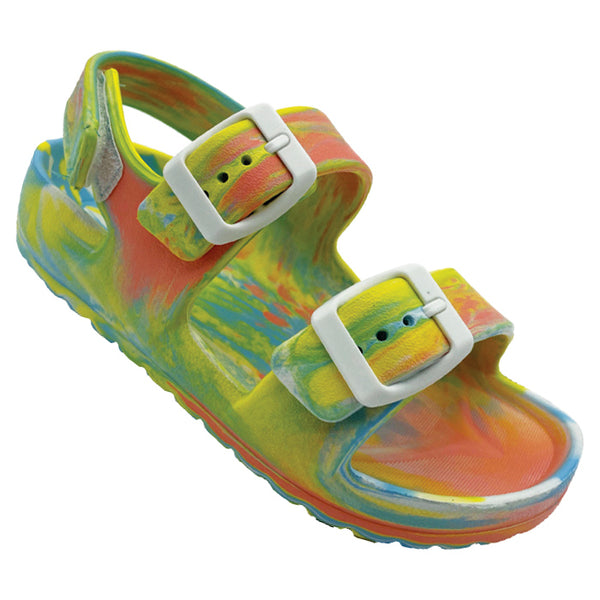 Kids and toddlers Huntington Buckle Slides with adjustable strap and cushioned footbed.