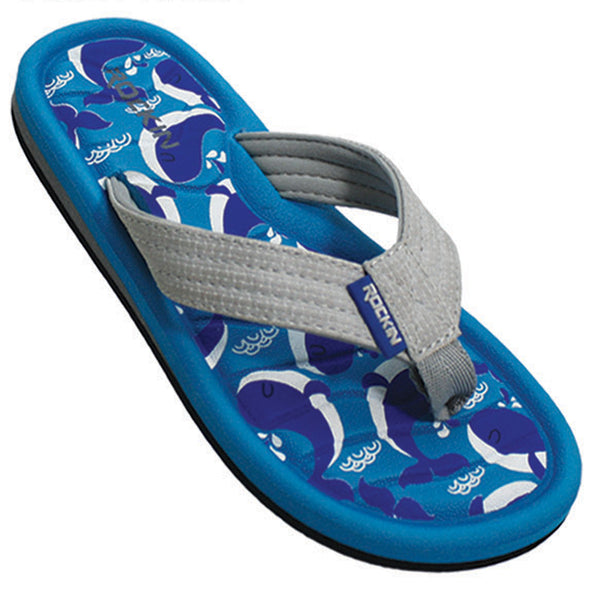 Kids Whales Flip Flops with adorable whale design, comfortable straps, and cushioned footbed.