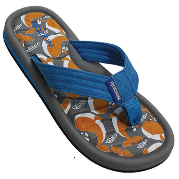 Kids Whales Flip Flops with adorable whale design, comfortable straps, and cushioned footbed.