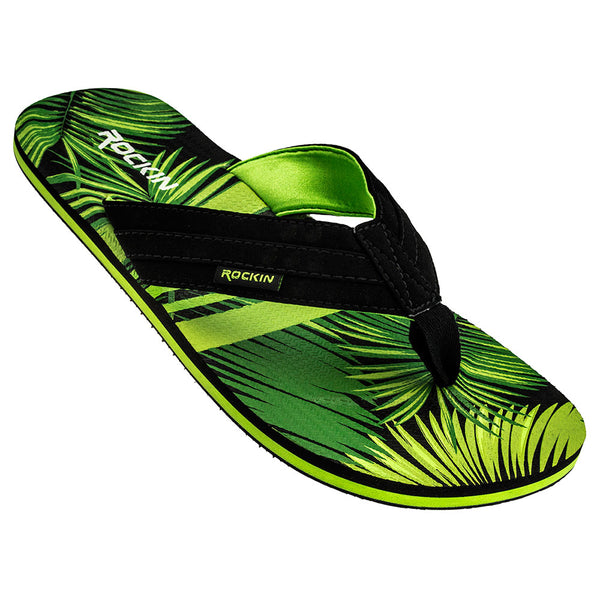 Paradise Men's Flip Flops with cushioned footbed and tropical design for comfort and style