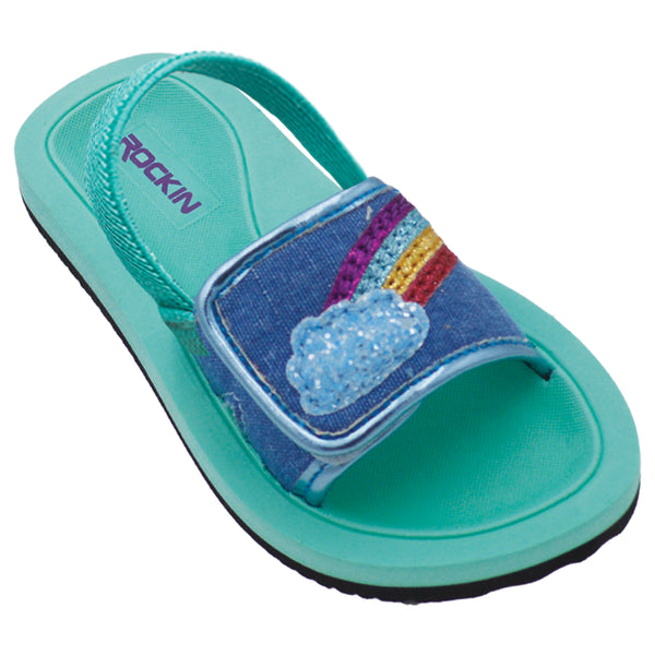 Rainbow Cloud Toddler Slides with vibrant design, perfect for summer adventures and beach fun.