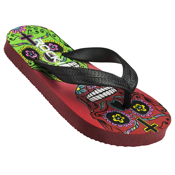 Sugar Skulls kids flip flops with bold design and cushioned comfort for all-day play