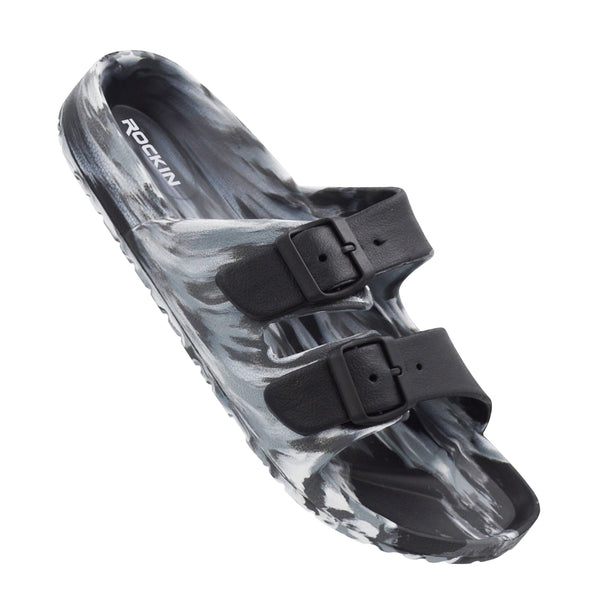 Unisex Marbled Huntington Buckle Slides with adjustable fit and lightweight comfort.
