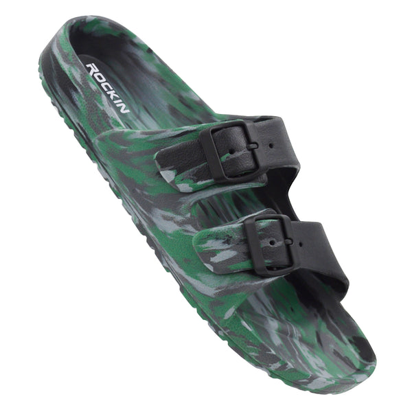 Unisex Marbled Huntington Buckle Slides with adjustable fit and lightweight comfort.