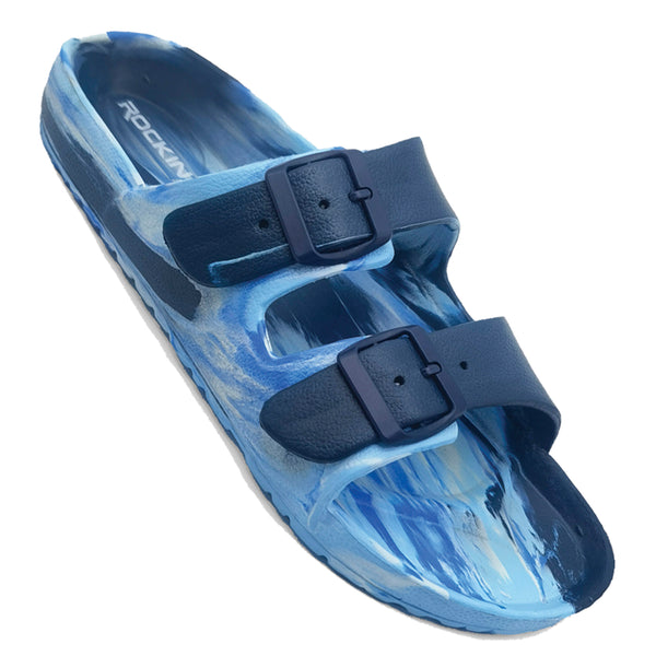 Unisex Marbled Huntington Buckle Slides with adjustable fit and lightweight comfort.