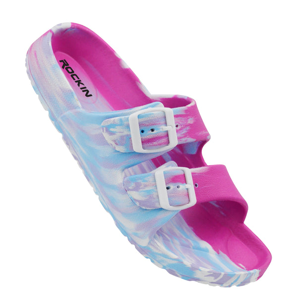 Unisex Marbled Huntington Buckle Slides with adjustable fit and lightweight comfort.