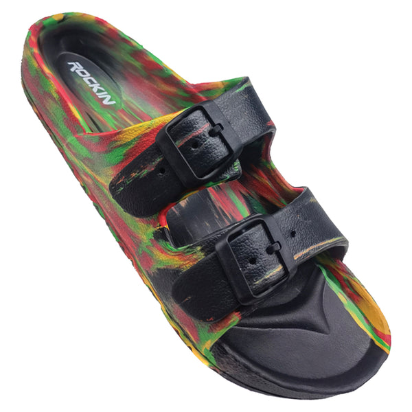 Unisex Marbled Huntington Buckle Slides with adjustable fit and lightweight comfort.