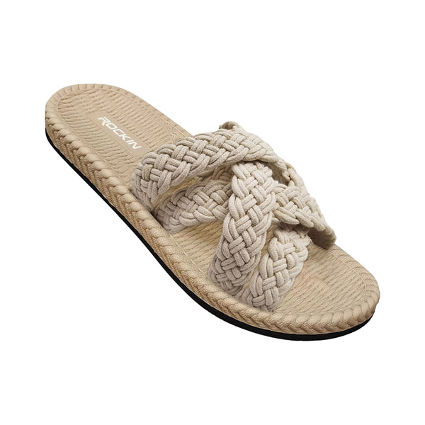 Women's rope slide sandal with cushioned footbed and coastal design.